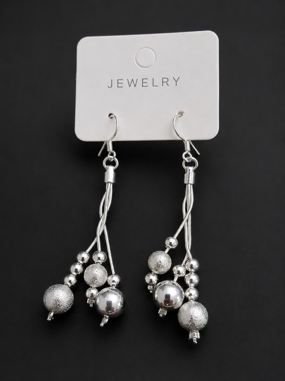 Sterling Silver Bead Cluster Drop Earrings - Picture 2 of 4